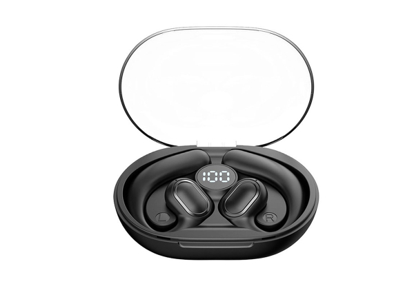 Bluetooth Open Ear Headphones with Digital Display Charging Case - Option for Two-Pack