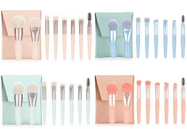 Eight-Piece Portable Makeup Brush Set - Four Colours Available