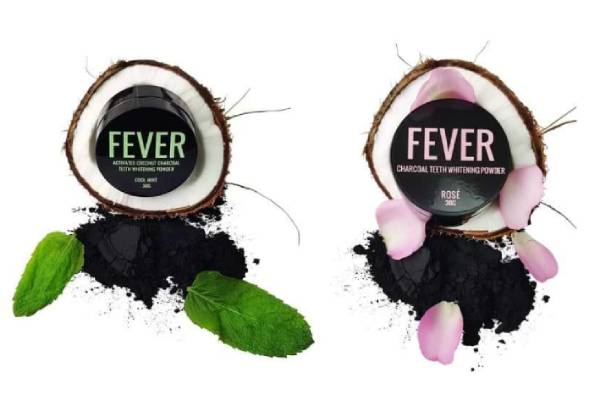 Fever Activated Rosé or Cool Mint Charcoal Teeth Whitening Powder with Free Delivery
