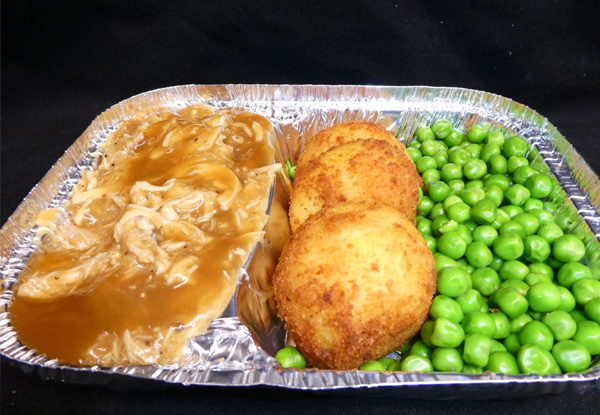 Pulled Chicken n Gravy with Spuds & Peas