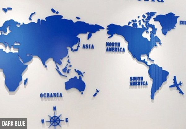 Self-Adhesive 3D Acrylic World Map Wall Sticker - Three Sizes & Four Colour Available