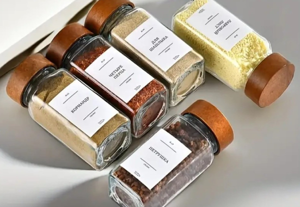 24-Piece Square Glass Spice Jar Set with Wooden Lids