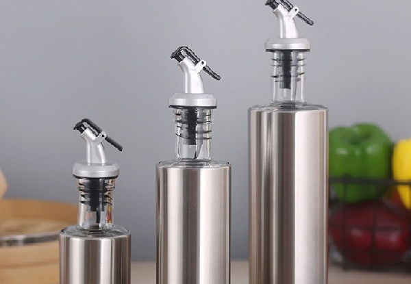 Three-Piece Stainless Steel Kitchen Oil/Sauce Dispenser Bottle Set