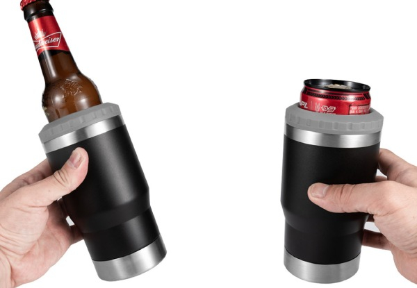 420ml Stainless Steel Can & Bottle Cooler Insulator with Two Lids - Available in Three Colours & Option for Two-Pack