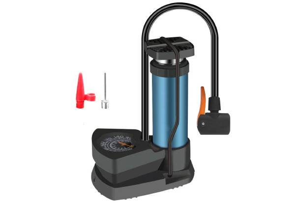 Bike Floor Pump Tyre Inflator with Pressure Gauge - Four Colours Available