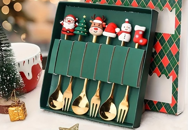 Six-Piece Christmas Festive Stainless Steel Fork & Spoon Set - Five Options Available