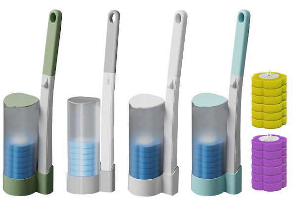 Disposable Toilet Brush incl. 18 Replacement Brush Heads - Available in Five Colours & Option for Replacement Brush Heads