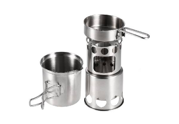 Stainless Steel Camping Cookware Set with Stove