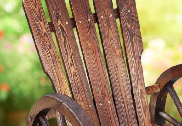 Outdoor Wooden Rocking Chair with Wagon Wheels