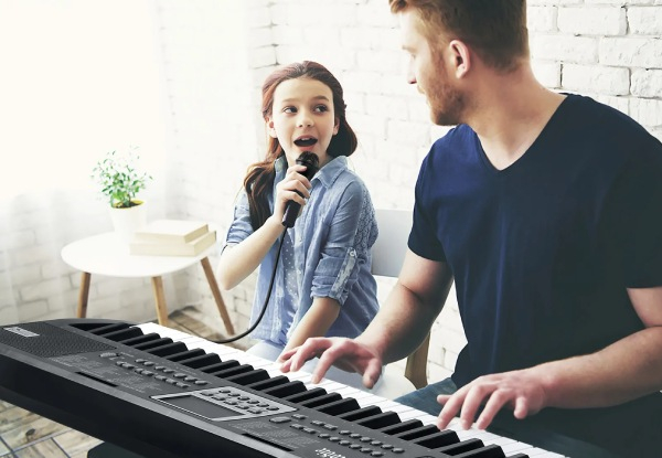 Portable 61-Key Electronic Keyboard with Mic & Stand - Two Colours Available