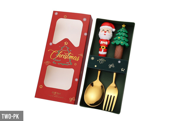 Two-Pack Christmas Stainless Steel Fork & Spoon Set - Option for Four-Pack Available