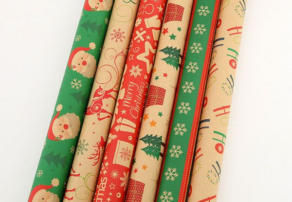 Six-Piece Christmas Wrapping Paper Rolls with Tags & Jute String - Option for Two-Set