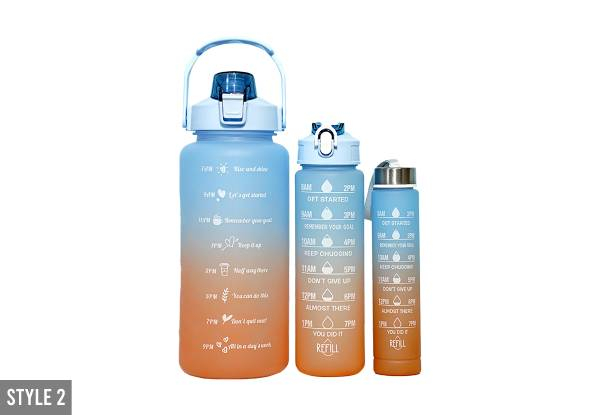 Three-Piece Motivational Water Bottle Set - Available in Six Styles & Option for Two Sets