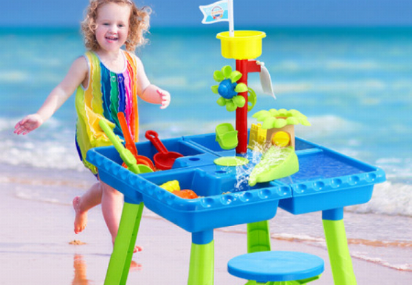 Kids Four-Compartment Sandpit Playset with Chair