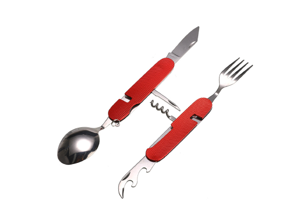 Six-in-One Folding Camping Cutlery - Three Colours Available
