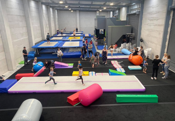 Jumping Fun at Flips & Tumbles - Option for Open Session Pass, Kids Night Out Pass, Toddler Pass, Ten-Session After School Club Pack & Birthday Packages Available