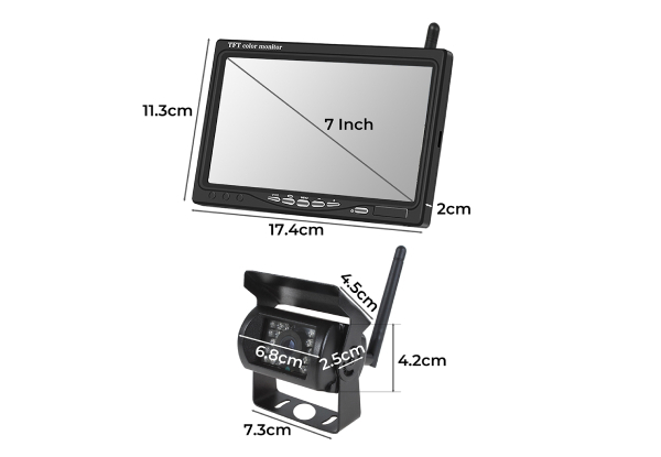 Seven-Inch Wireless Rear View Monitor with Two Wi-Fi Reverse Camera Kit