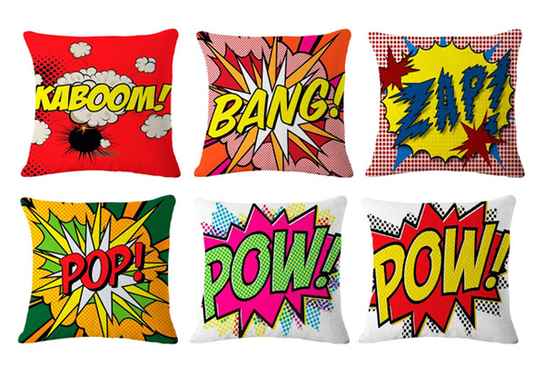 Comic Punch Linen Cushion Cover - Six Designs Available