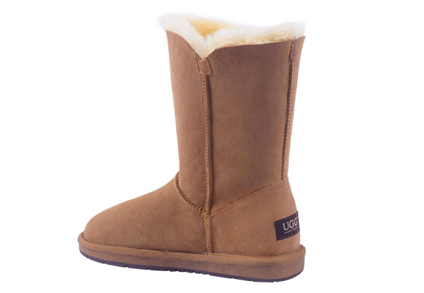 Auzland Unisex Two-Button Australian Sheepskin 3/4  Water-Resistant UGG Boots in Chestnut - Six Sizes Available