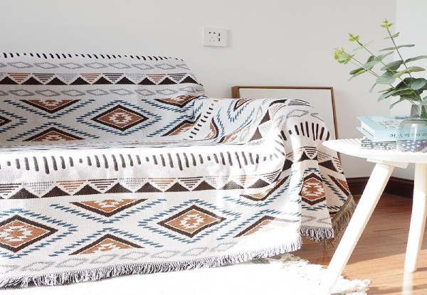 Tribal Moroccan Theme Reversible Fringe Blanket - Three Sizes Available