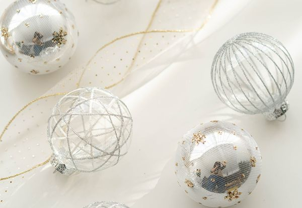 Six-Pack 8cm Christmas Transparent Ball Decoration - Five Colours Available