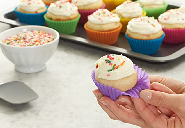 12-Piece Reusable Rainbow Silicone Baking Cups - Option for 24-Piece