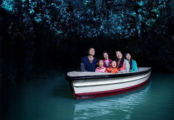 Waitomo Glowworm Caves Day Tour for Two People incl. Boat Ride Through Glowworm Grotto & Return Transport from Auckland - Options for up to Ten People