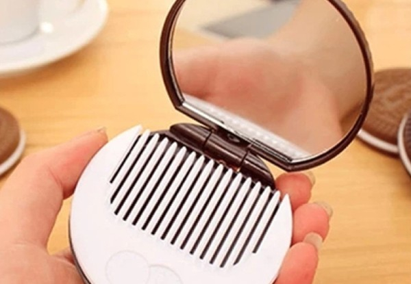 Chocolate Cookie Mini Compact Mirror with Comb - Available in Two Colours & Option for Two-Pack