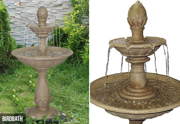 $139.99 for a Windmill Garden Water Fountain, or $299.99 for a Birdbath Garden Water Fountain