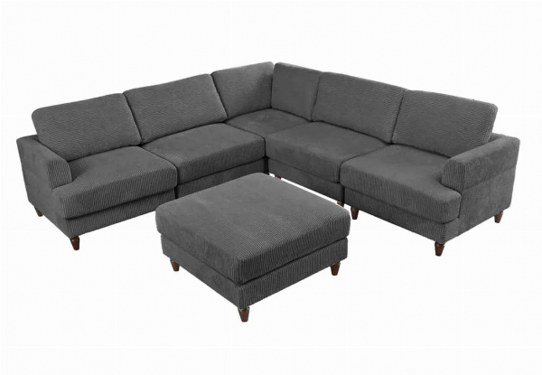 Sondra Corduroy Combination Sofa Set with Movable Ottoman - Available in Two Colours