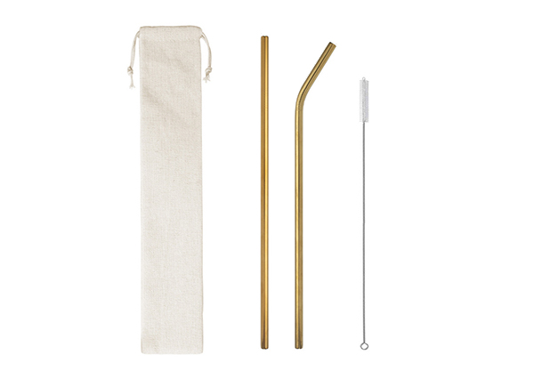 Two-Piece Reusable Stainless Steel Straw with Cleaning Brush - Seven Colours Available