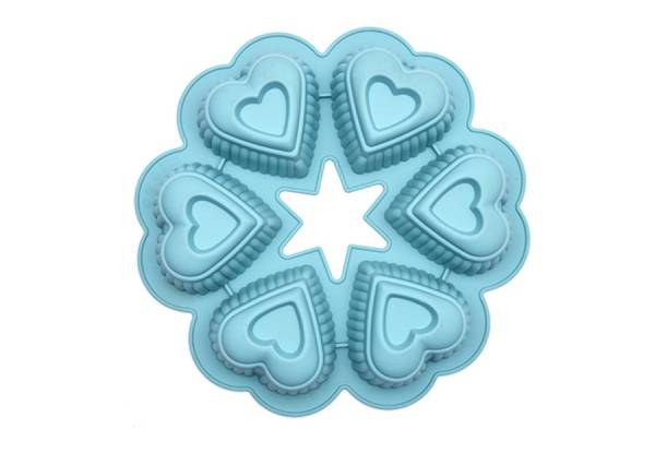Six Heart-Shaped Silicone Cake Moulds - Three Colours Available