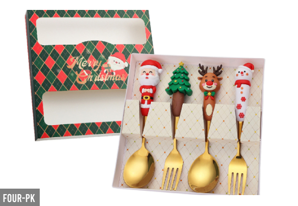 Two-Pack Christmas Stainless Steel Fork & Spoon Set - Option for Four-Pack Available