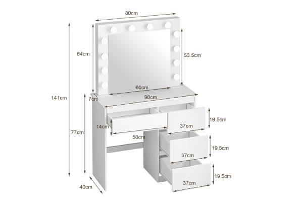 Maxkon 12 LED Mirror Vanity Dresser Table with Three Lighting Modes & Four Drawers