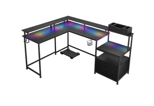 RGB L-Shaped Corner Gaming Desk with Shelves