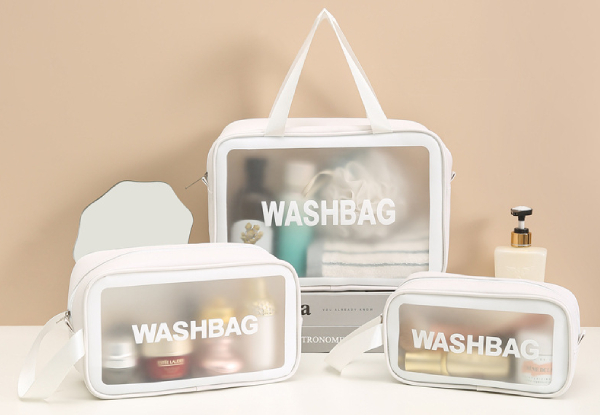 Three-Piece Transparent Water-Resistant Cosmetic Bag Set - Three Colours Available