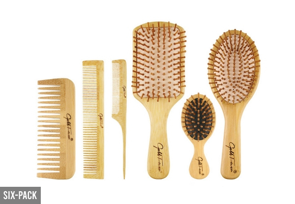 Three-Pack Bamboo Hair Brush & Comb Set - Option for Six-Pack