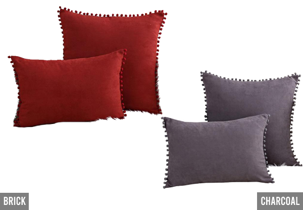 Boho Suede Pom-Pom Cushion Cover - Available in 15 Colours & Two Sizes