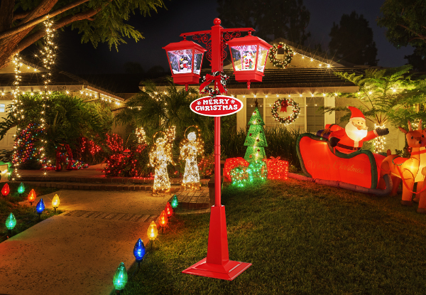 Two-Head Christmas LED 188cm Light Post with Christmas Songs