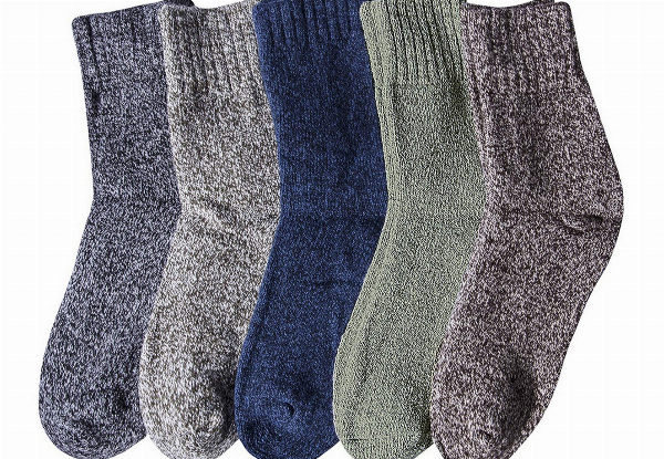 Five Pairs of Unisex Winter Warm Knit Socks - Available in Three Styles