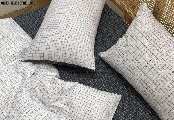Three-Piece Cotton Duvet Cover Set in Classic Black/White Grid - Three Sizes Available