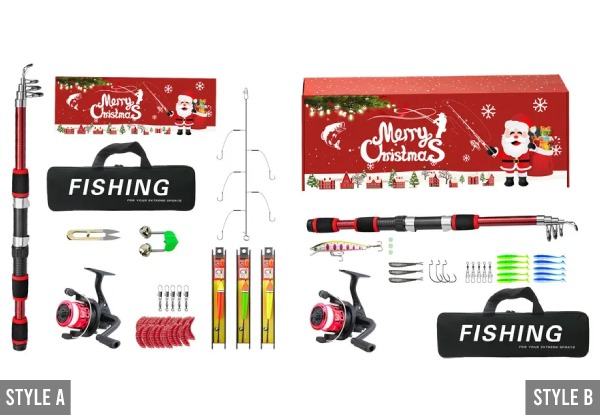 Christmas Fishing Rod and Reel Combo Kit - Available in Four Colours & Two Styles