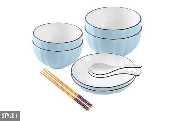 Blue Japanese Style Ceramic Dinnerware Crockery Set - Eight Options Available