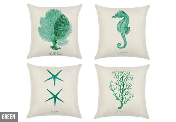 Set of Four Marine Printed Cushion Cover