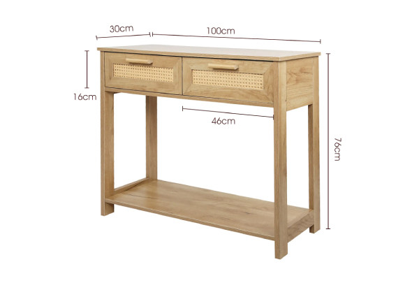 Narrow Hallway Console Table with Two Rattan Drawers