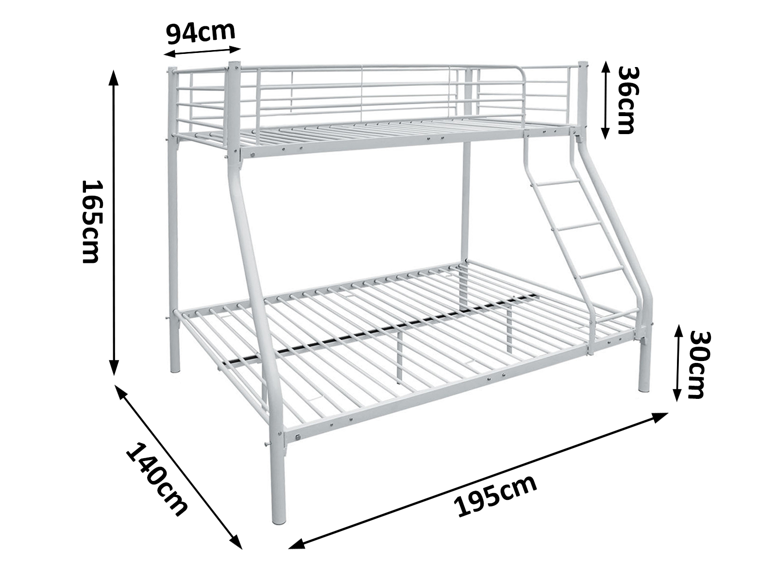 Triple Bunk Bed Metal in White