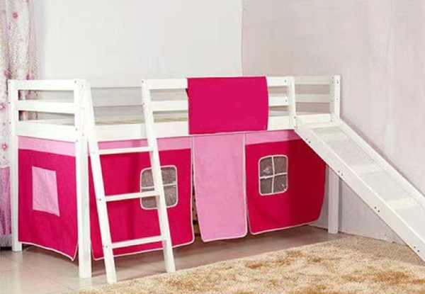 Children's Pine Cabin Bed with Slide & Tent - Two Styles Available