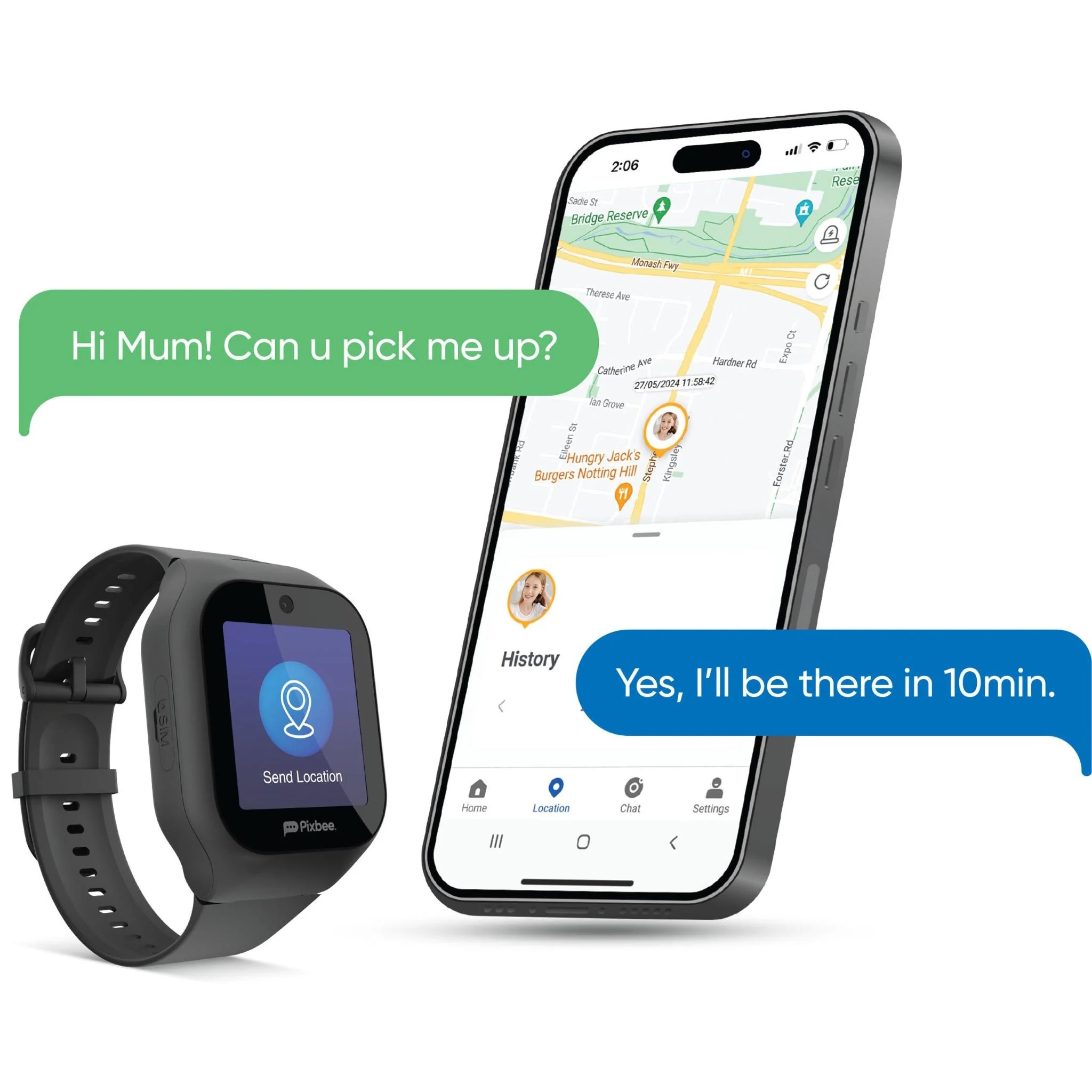 Pixbee Pro Kids 4G Video Smart Watch With GPS Tracking Black
