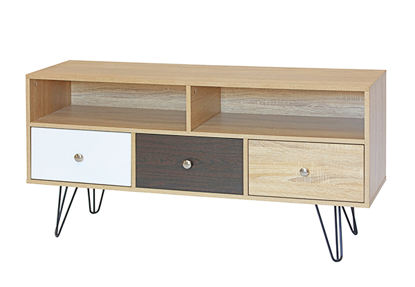 Three Drawer Wooden TV Unit Stand with Hairpin Legs