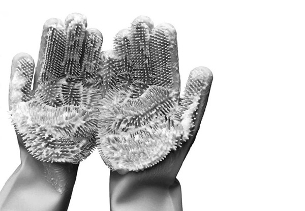 Two Pairs of Silicone Dishwashing Gloves Grey
